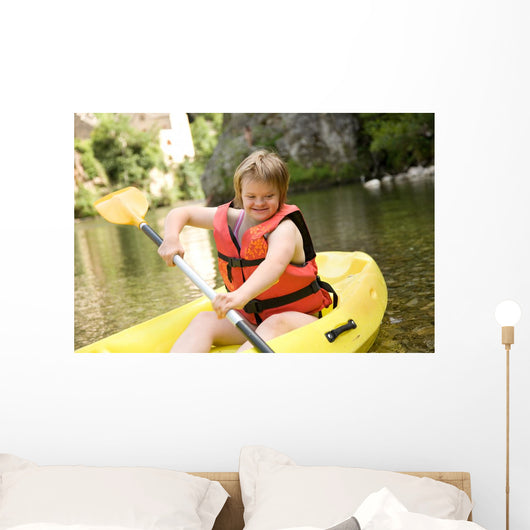 Canoeing Girl With Down Wall Decal