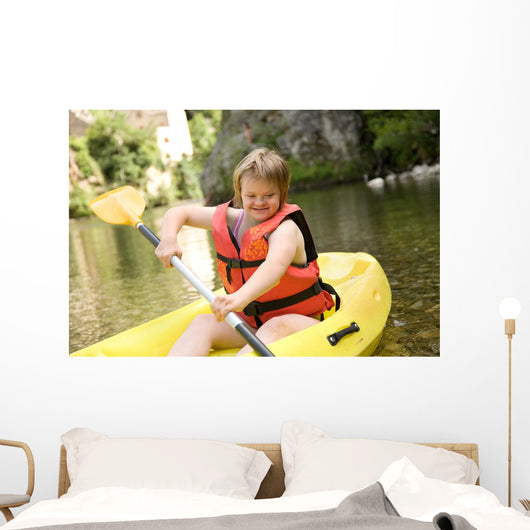 Canoeing Girl With Down Wall Decal