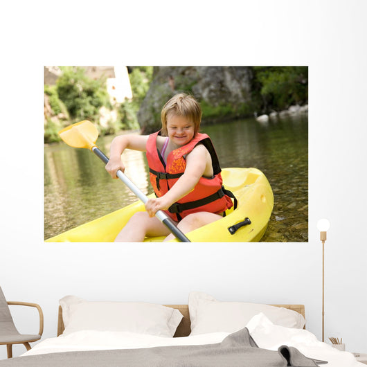 Canoeing Girl With Down Wall Decal