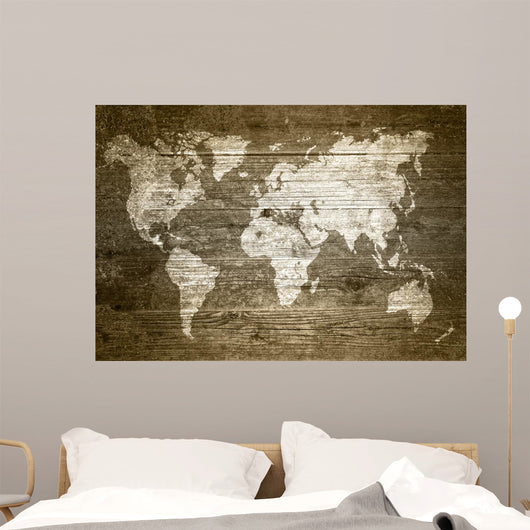 Grunge Wood World Map Wall Decal