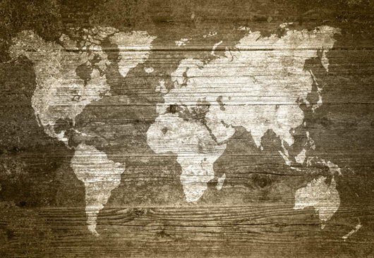Grunge Wood World Map Wall Decal