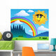 Landscape With Rainbow And Sun Illustration Wall Decal