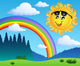 Landscape With Rainbow And Sun Illustration Wall Decal