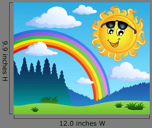 Landscape With Rainbow And Sun Illustration Wall Decal