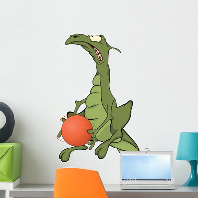 Dragon Basketball Player Cartoon Wall Decal shown on a wall