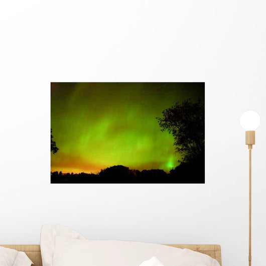 Green Northern Lights Over a Forest Wall Decal