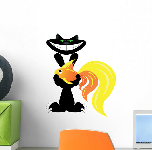 Cat With Fish Wall Decal
