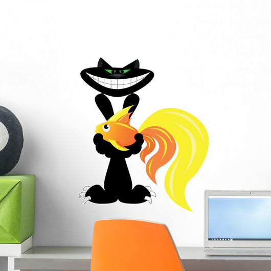Cat With Fish Wall Decal