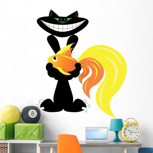 Cat With Fish Wall Decal