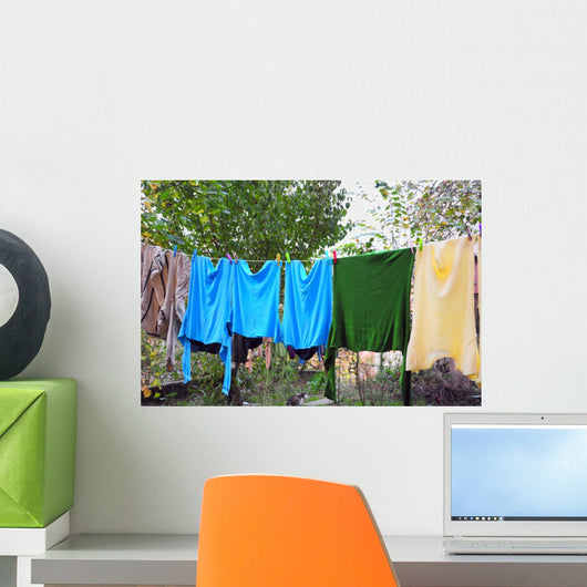 Colorful Clothes on a Laundry Line Wall Decal
