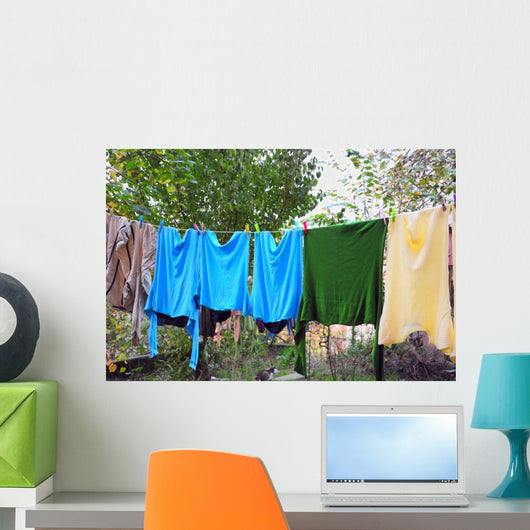 Colorful Clothes on a Laundry Line Wall Decal