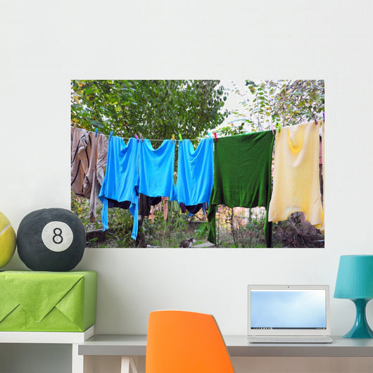 Colorful Clothes on a Laundry Line Wall Decal