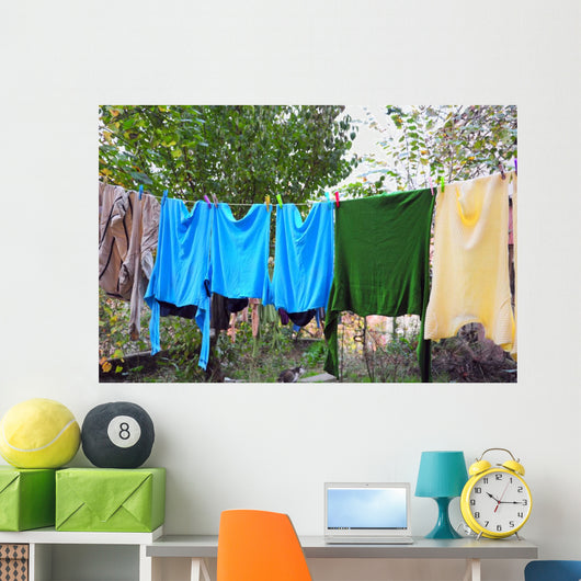 Colorful Clothes on a Laundry Line Wall Decal