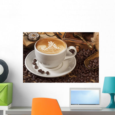Coffee Mug with Latte Wall Decal shown on a wall