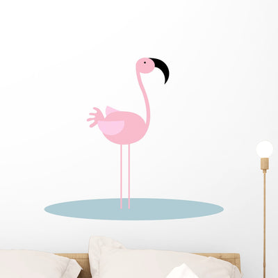 Simply Flamingo Cartoon Wall Decal shown on a wall