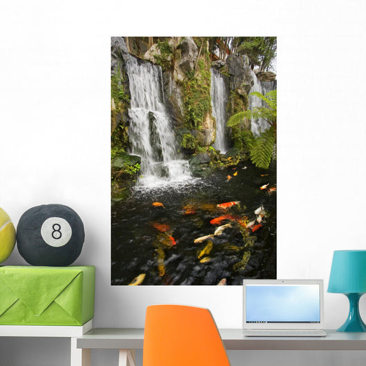 Koi Fish Pond Waterfalls - Vertical Wall Decal - WallMonkeys.com