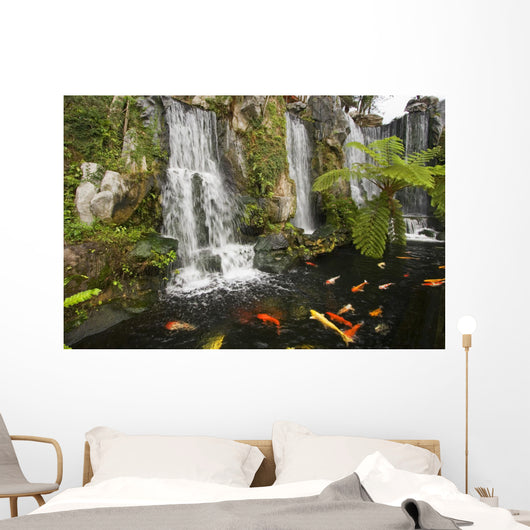 Koi Fish Pond Waterfalls - Horizontal Wall Decal