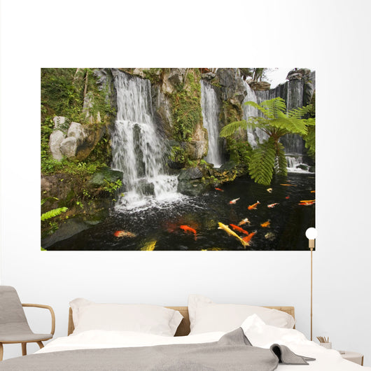 Koi Fish Pond Waterfalls - Horizontal Wall Decal