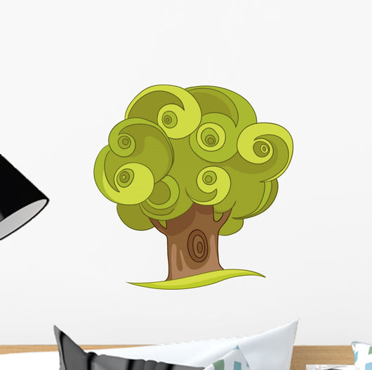 Green Swirl Tree Illustration Wall Decal