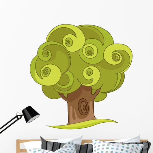 Green Swirl Tree Illustration Wall Decal