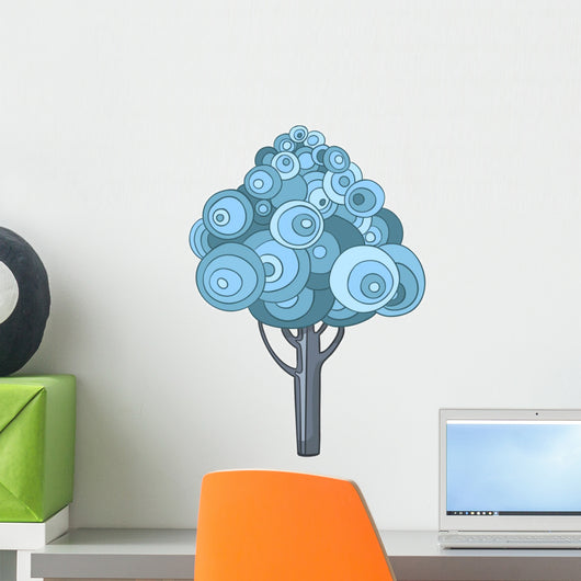 Blue Circles Tree Illustration Wall Decal