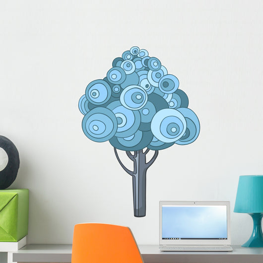 Blue Circles Tree Illustration Wall Decal
