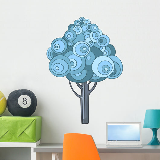 Blue Circles Tree Illustration Wall Decal