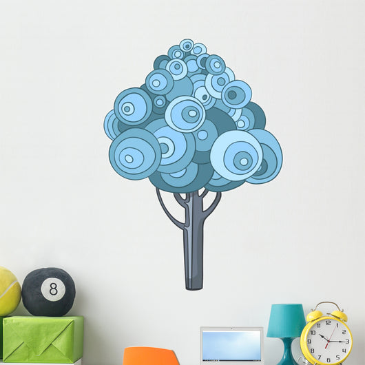 Blue Circles Tree Illustration Wall Decal