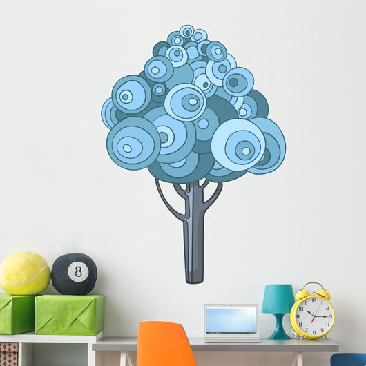 Blue Circles Tree Illustration Wall Decal