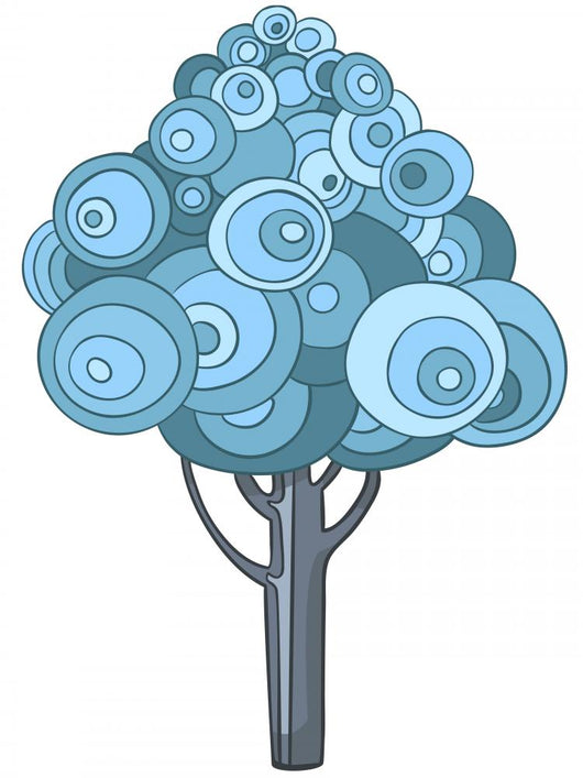 Blue Circles Tree Illustration Wall Decal