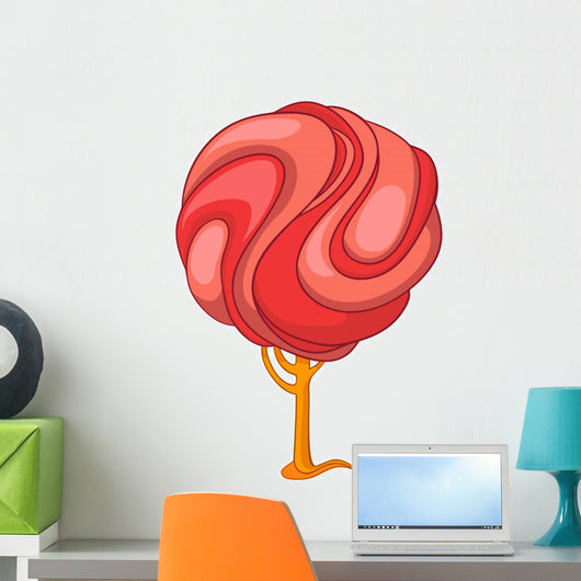 Pink Swirl Tree Illustration Wall Decal