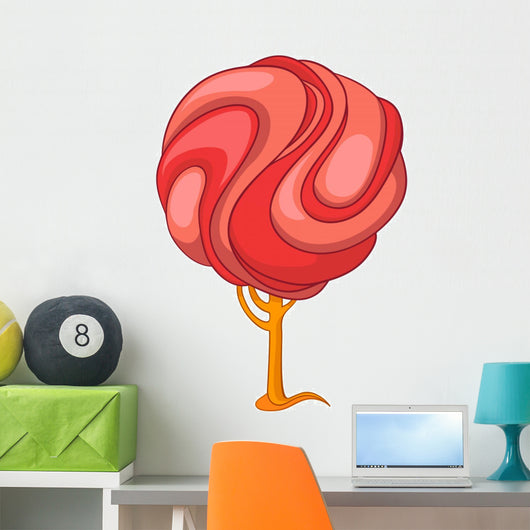 Pink Swirl Tree Illustration Wall Decal