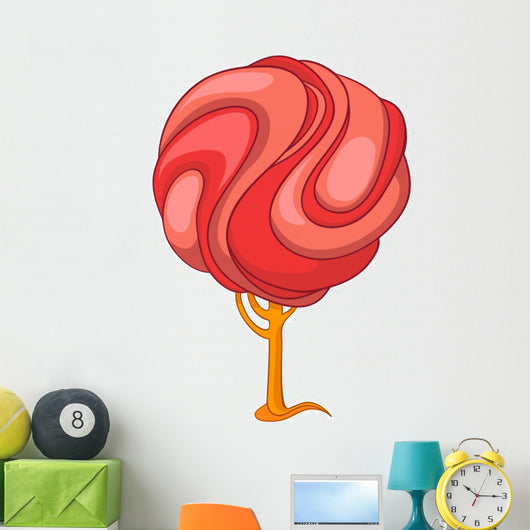 Pink Swirl Tree Illustration Wall Decal