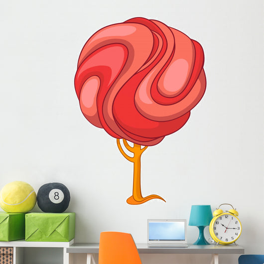 Pink Swirl Tree Illustration Wall Decal
