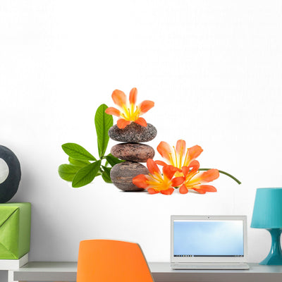 Zen Stones With Flowers Wall Decal shown on a wall