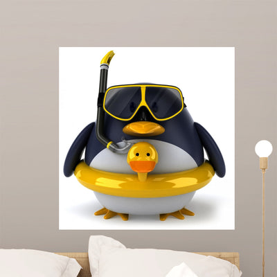 CG Penguin in a Duck Float Ring Wall Decal shown on a wall