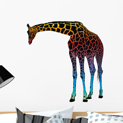 Giraffe Vector Abstract Rainbow Wall Decal shown on a wall