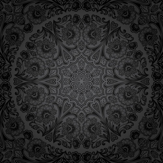 Seamless Black Circular Floral Pattern Wall Decal