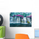 Waterfall with Purple Flowers - Horizontal Wall Decal