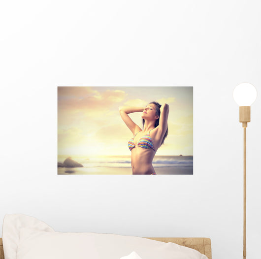 Woman on the Beach at Sunset Wall Decal