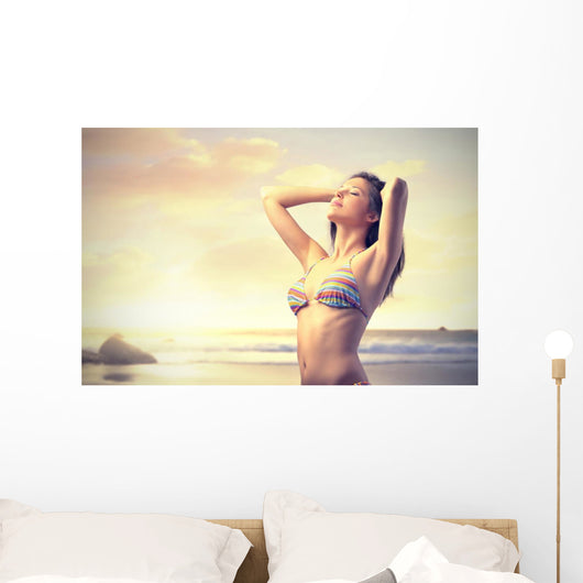 Woman on the Beach at Sunset Wall Decal