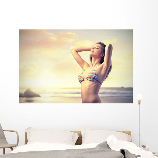Woman on the Beach at Sunset Wall Decal