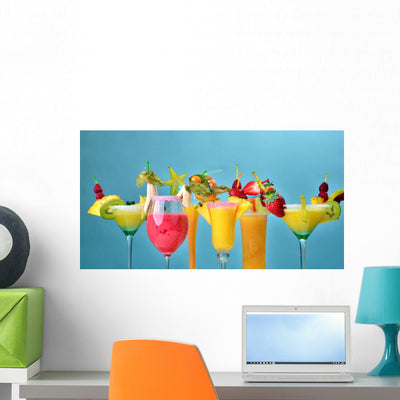 Diverse Cocktails Vor Blauem Wall Decal shown on a wall