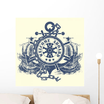 Stamp With Steering Wheel Wall Decal shown on a wall