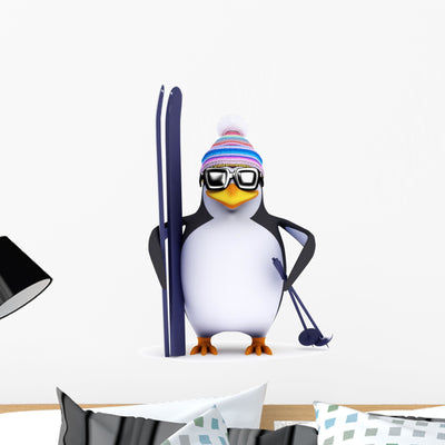 3D Penguin Famous Skier Wall Decal shown on a wall