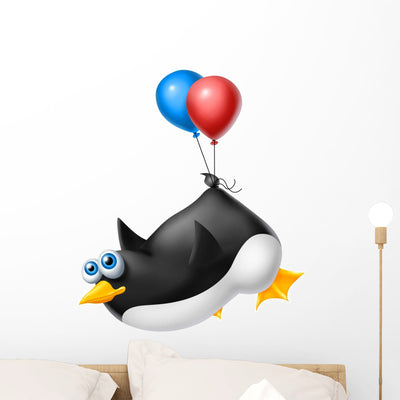 Flying Penguin Wall Decal shown on a wall
