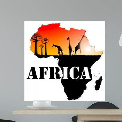 Africa Map Illustration Wall Decal shown on a wall