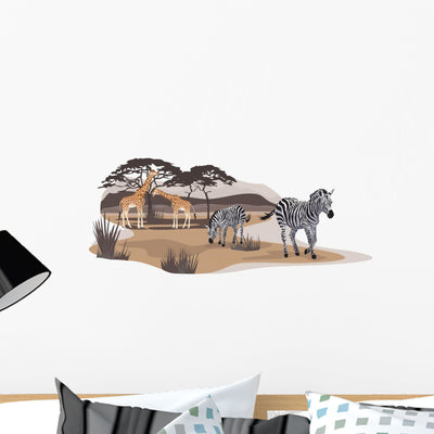 Savannah Animals Wall Decal shown on a wall