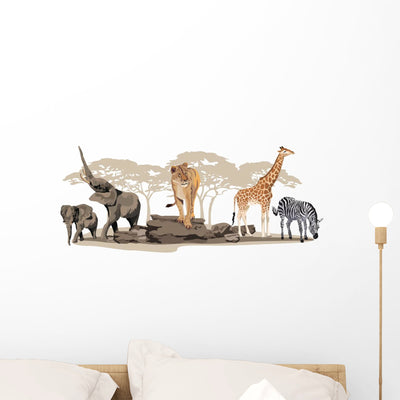 African Animals Wall Decal shown on a wall