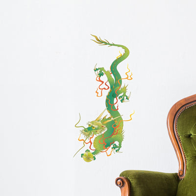 Green Chinese Dragon Wall Decal shown on a wall